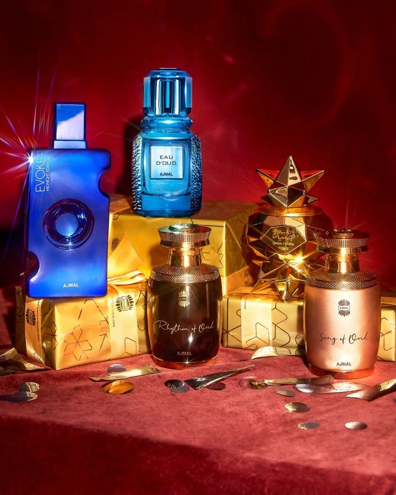 Perfumes bottles with red background