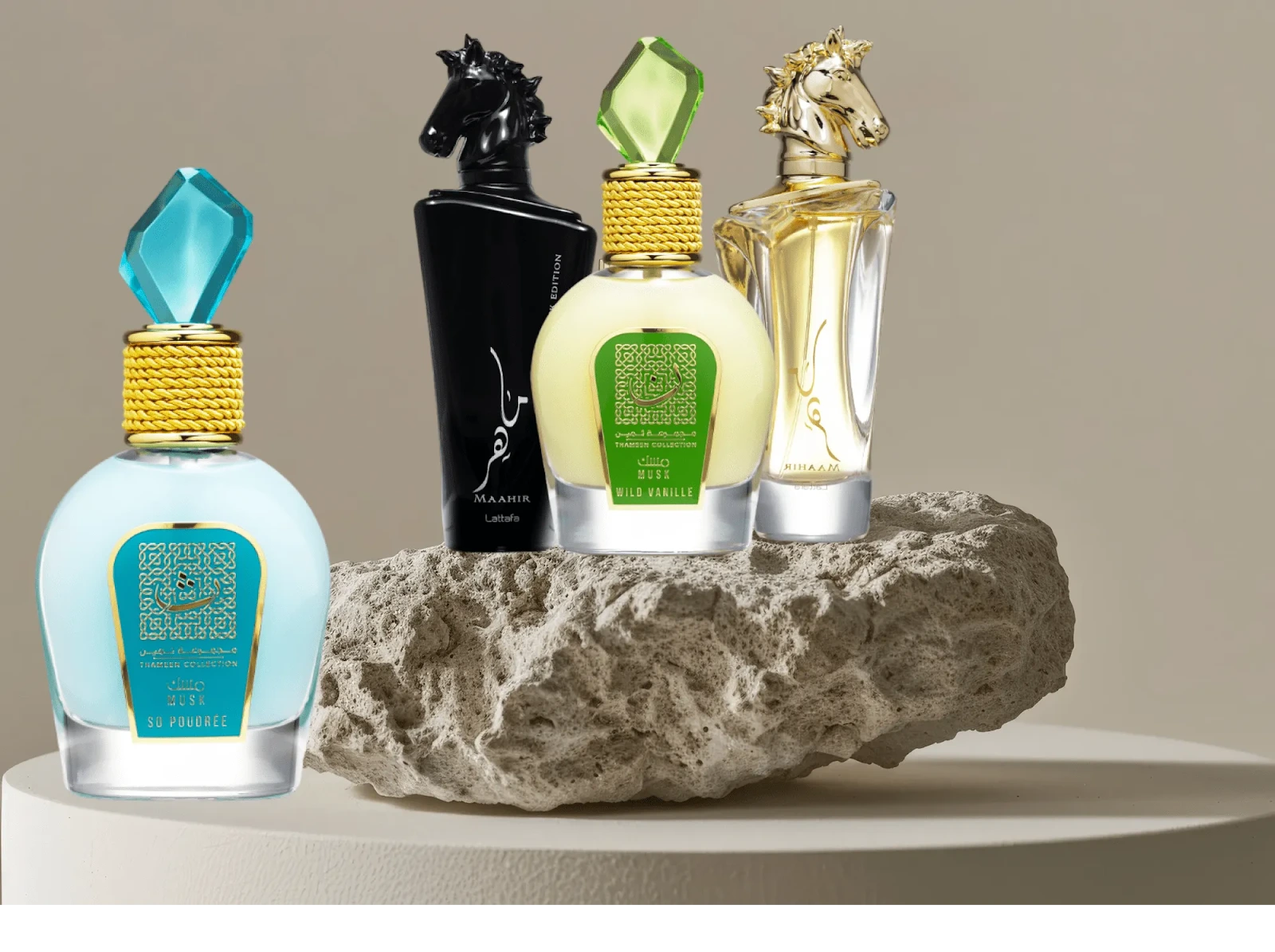 $ perfumes Bottles On Stone
